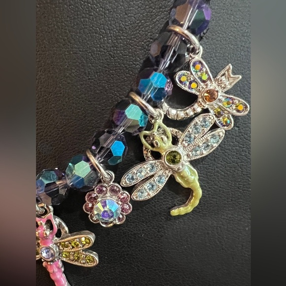 KIRKS FOLLY DRAGONFLY FACETED BEADED CHARM STATEMENT NECKLACE - Picture 4 of 13